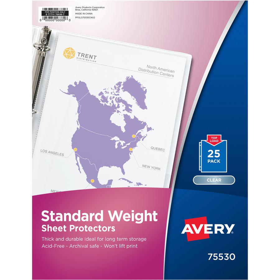 Avery&reg; Standard-Weight Sheet Protectors - For Letter 8 1/2" x 11" Sheet - Clear - Polypropylene - 25 / Pack. Picture 7