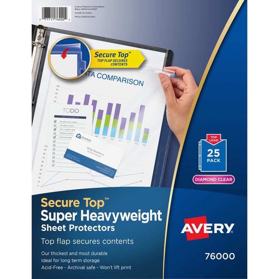 Avery&reg; Secure Top Sheet Protectors - For Letter 8 1/2" x 11" Sheet - 3 x Holes - Ring Binder - Top Loading - Clear - Polypropylene - 1 Pack. Picture 2