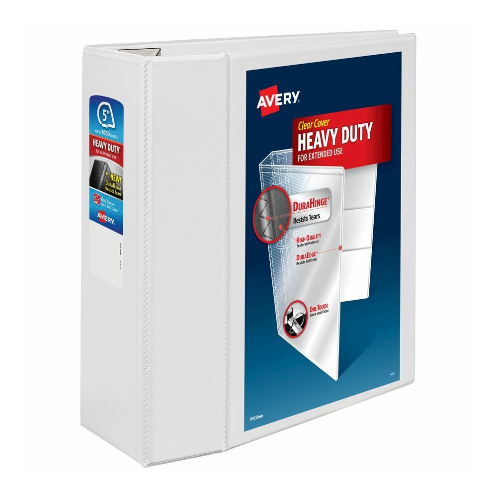Avery&reg; Heavy-Duty Binder, 5" One Touch EZD(R) Rings, White (79106) - Avery&reg; Heavy-Duty View 3 Ring Binder, 5 Inch One Touch EZD(R) Rings, 1,050-Sheet Capacity, 2.3/4.8 Inch Wide Spine, Customi. Picture 2