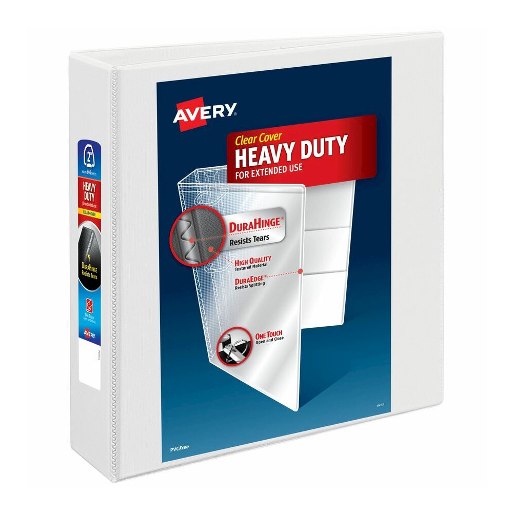 Avery&reg; Heavy-Duty Binder, 2" One Touch EZD(R) Rings, White (79192) - Avery&reg; Heavy-Duty View 3 Ring Binder, 2 Inch One Touch EZD(R) Rings, 540-Sheet Capacity, 2.8 Inch Wide Spine, Customizable . Picture 2