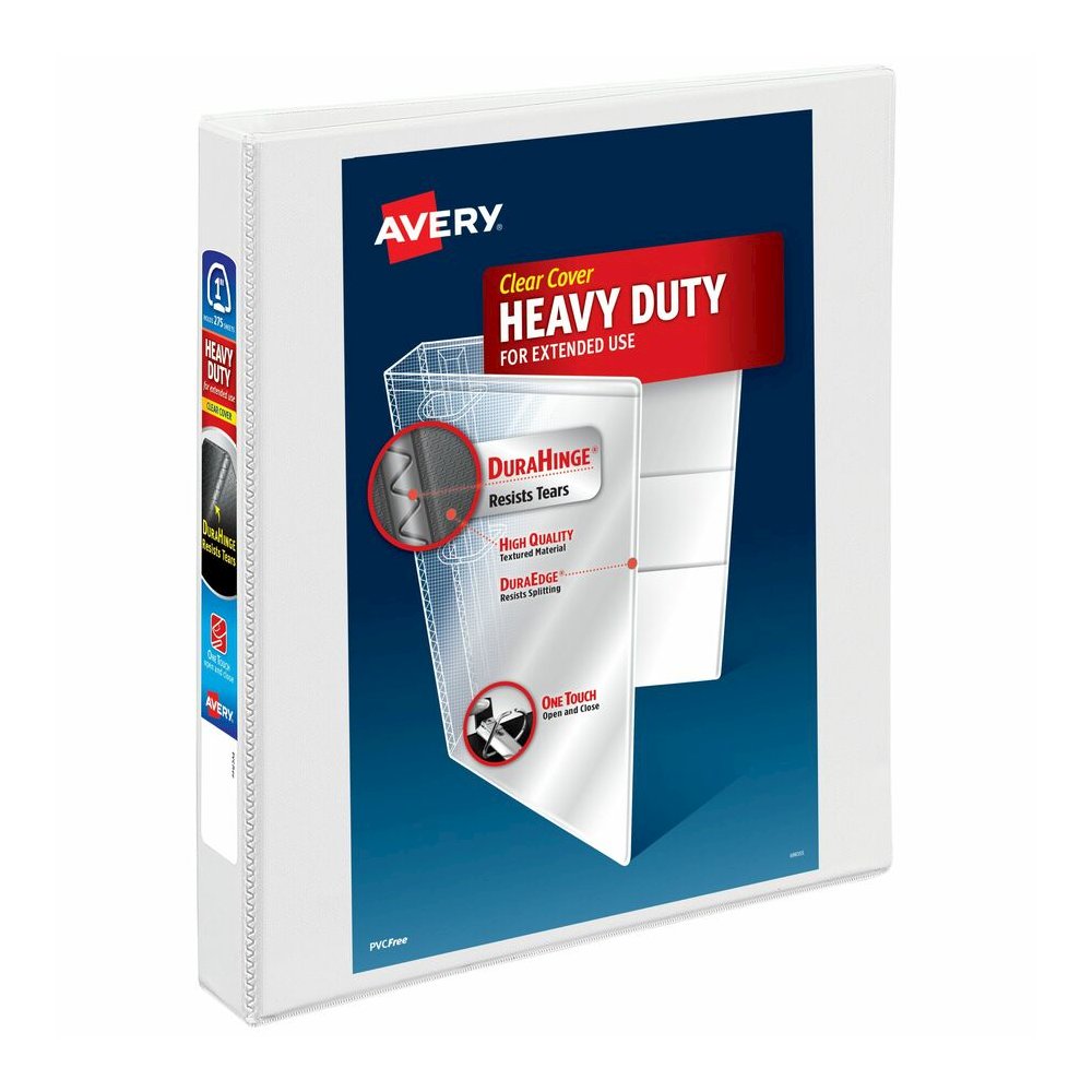 Avery&reg; Heavy-Duty Binder, 1" One Touch EZD(R) Rings, White (79199) - Avery&reg; Heavy-Duty View 3 Ring Binder, 1 Inch One Touch EZD(R) Rings, 275-Sheet Capacity, 1.4 Inch Wide Spine, Customizable . Picture 2