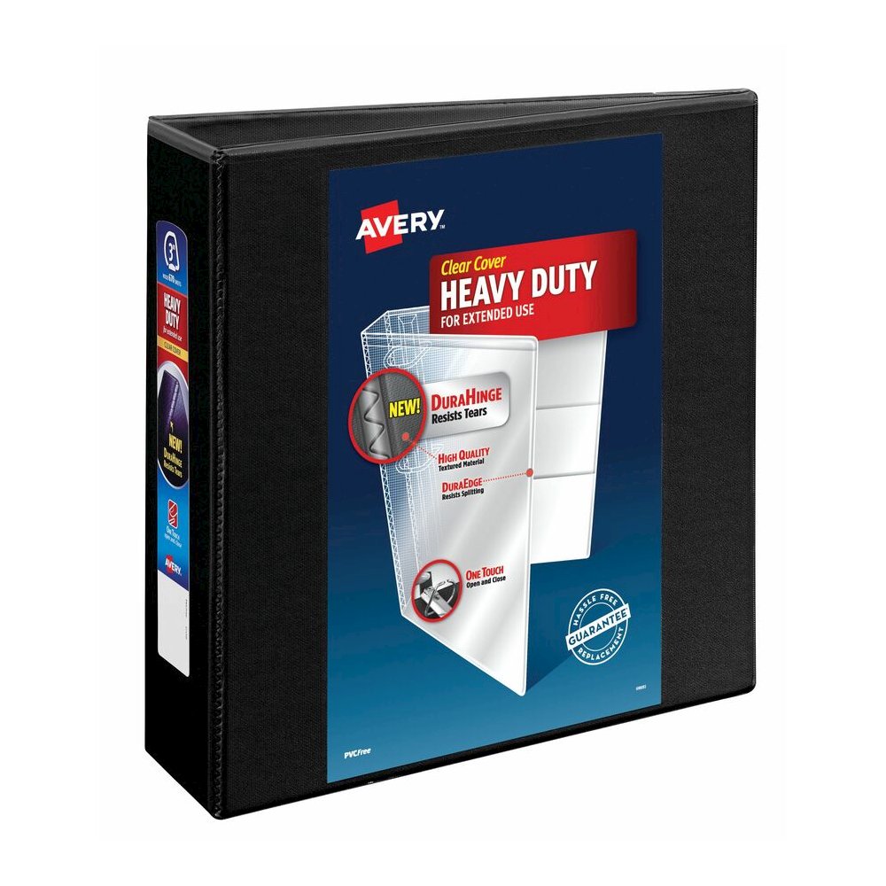 Avery&reg; Heavy-Duty View Black 3" Binder (79693) - Avery&reg; Heavy-Duty View 3 Ring Binder, 3" One Touch EZD(R) Rings, 3.5" Spine, 1 Black Binder (79693). Picture 2