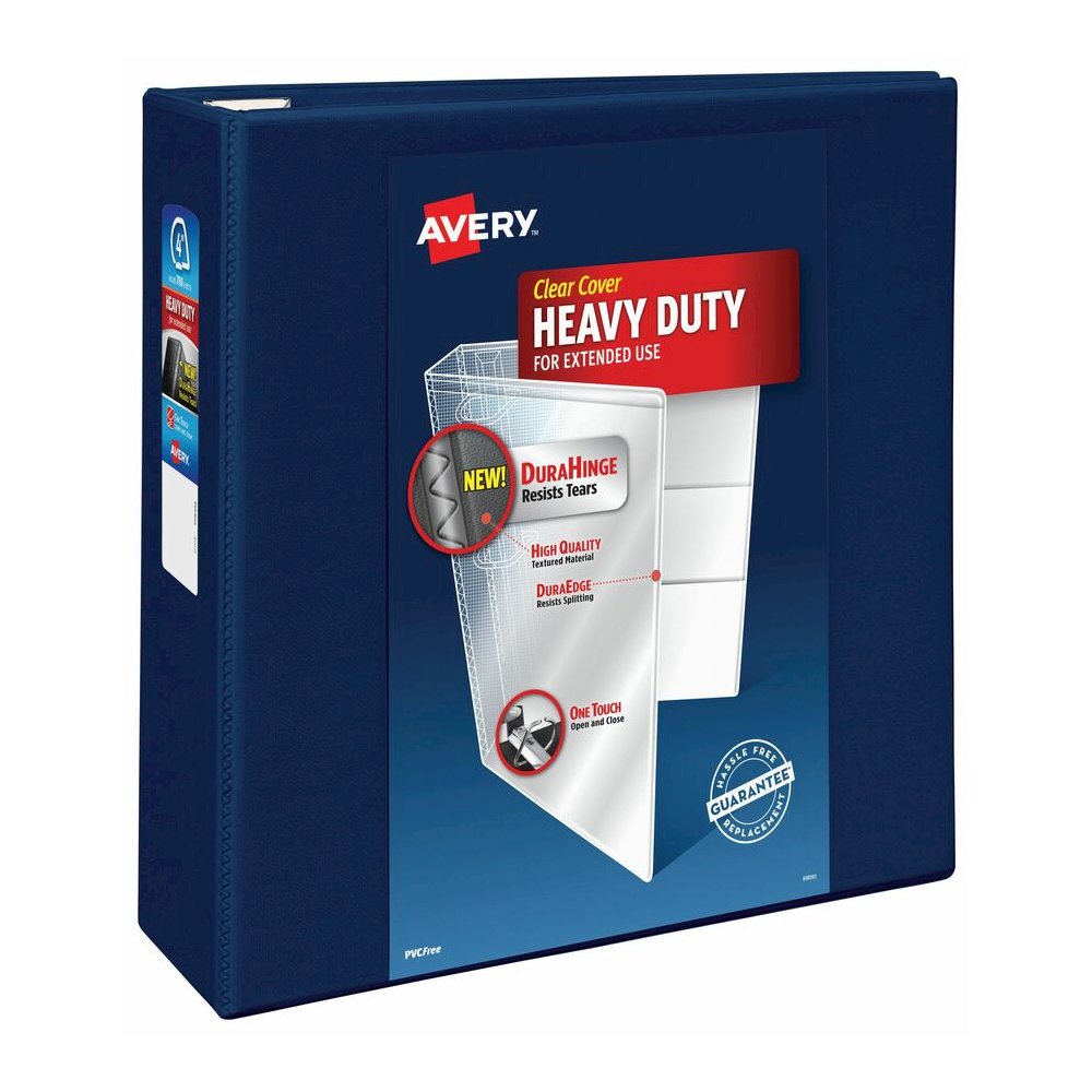 Avery&reg; Heavy-Duty View Navy Blue 4" Binder (79804) - Avery&reg; Heavy-Duty View 3 Ring Binder, 4" One Touch EZD(R) Rings, 4.5" Spine, 1 Navy Blue Binder (79804). Picture 5