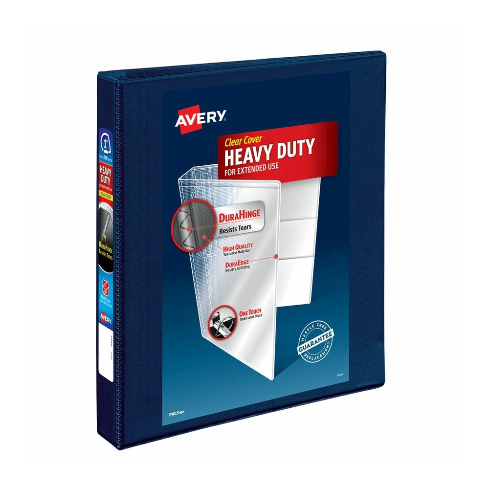 Avery&reg; Heavy-Duty View 3 Ring Binder - 1" Binder Capacity - Letter - 8 1/2" x 11" Sheet Size - 275 Sheet Capacity - 275 x 1" Ring - Fastener: Ring - Pocket: 4, Internal - Polypropylene - Navy Blue. Picture 2