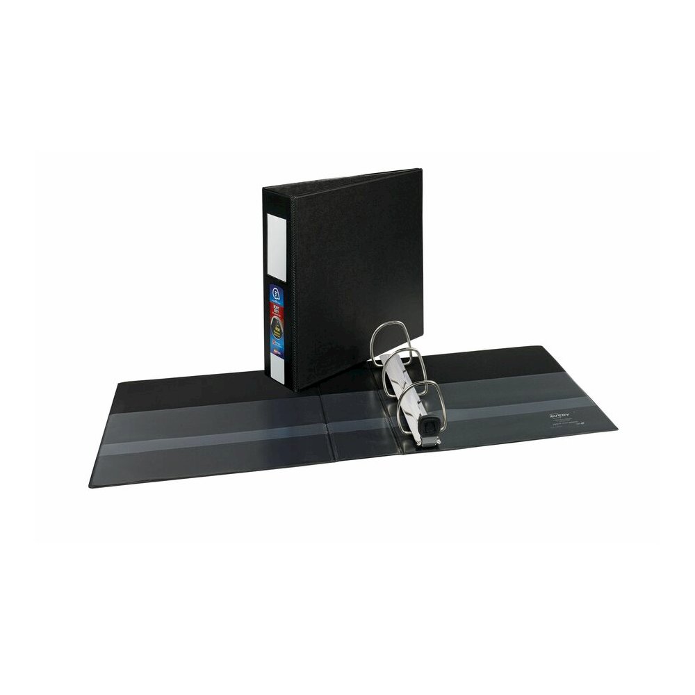 Avery&reg; Heavy Duty Binder 3" , One Touch™ Locking D Rings, Black - 3" Binder Capacity - Letter - 8 1/2" x 11" Sheet Size - 670 Sheet Capacity - 3 x 3" Ring - Fastener: Ring - Pocket: 4, Inter. Picture 2
