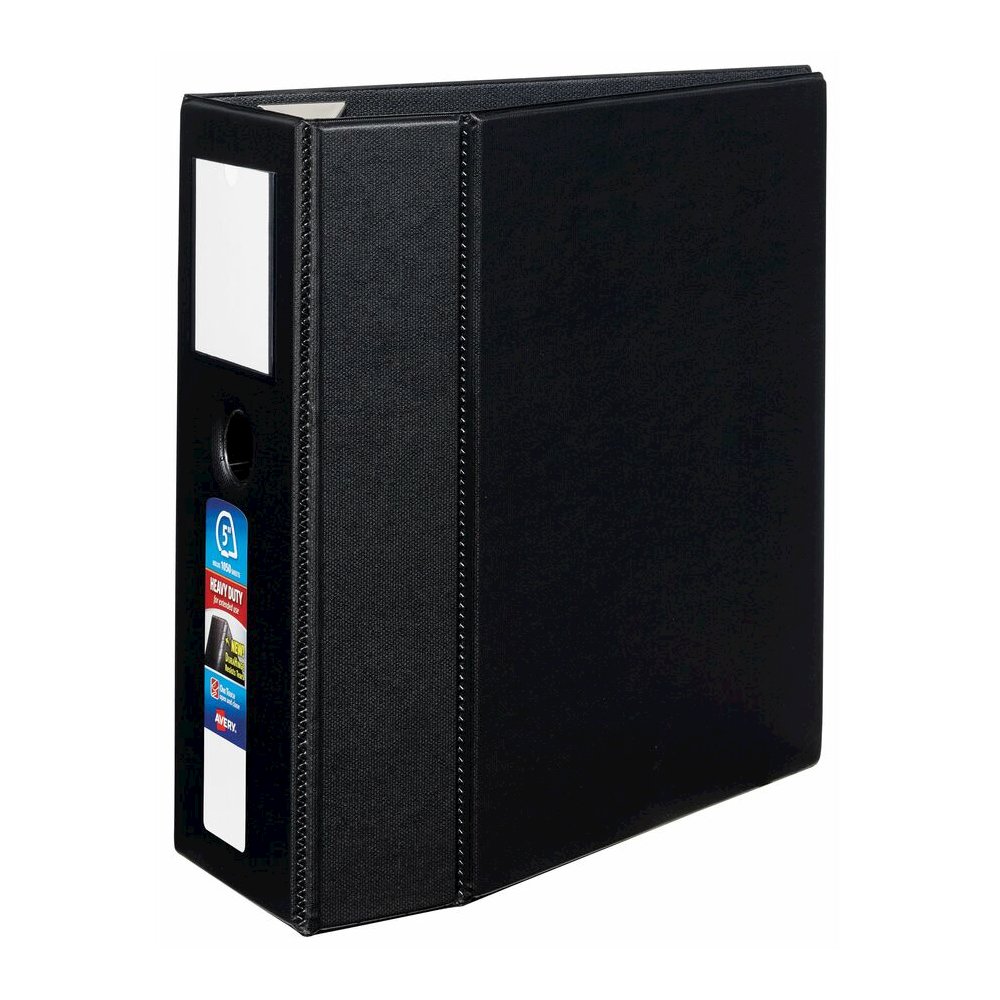 Avery Heavy Duty Binder 5" , One Touch™ Locking D Rings, Black - 5" Binder Capacity - Letter - 8 1/2" x 11" Sheet Size - 1050 Sheet Capacity - 3 x 5" Ring - Fastener: Ring - Pocket: 4, Internal . Picture 2