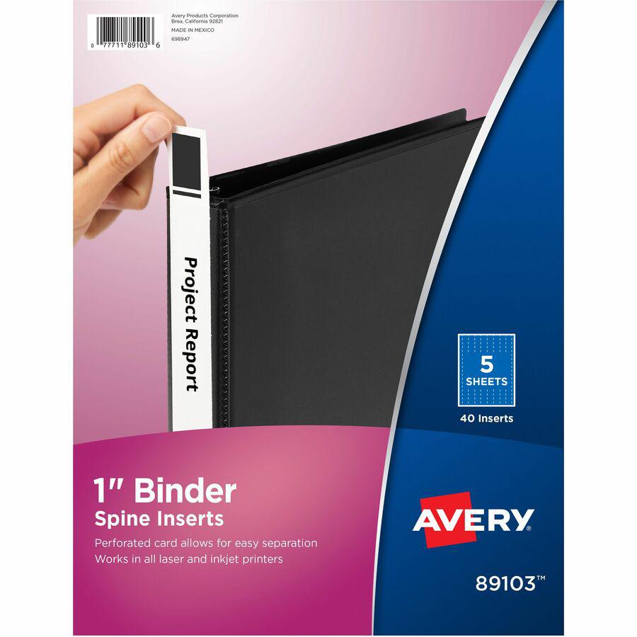 Avery&reg; Binder Spine Inserts - 1" Sheet - White - Card Stock - 40 / Pack. Picture 8