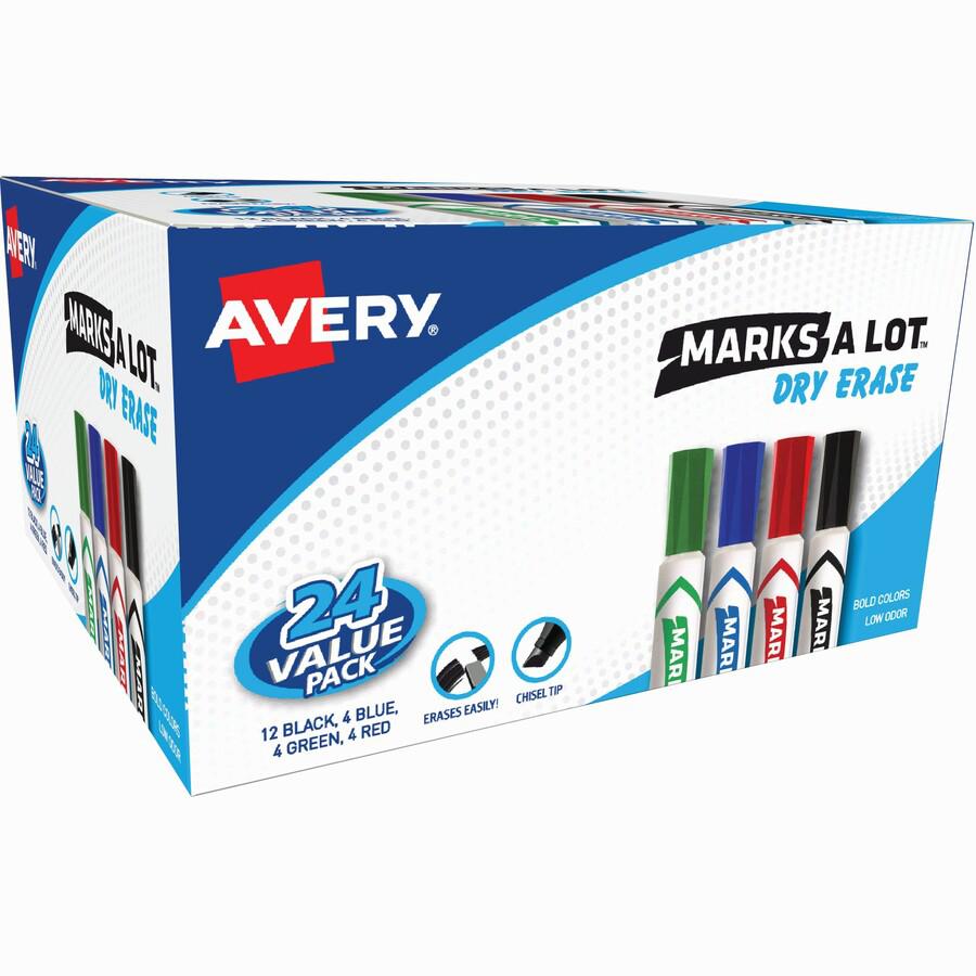 Avery&reg; Marks A Lot Desk-Style Dry-Erase Markers - Chisel Marker Point Style - Black, Blue, Green, Red - 24 / Box. Picture 2