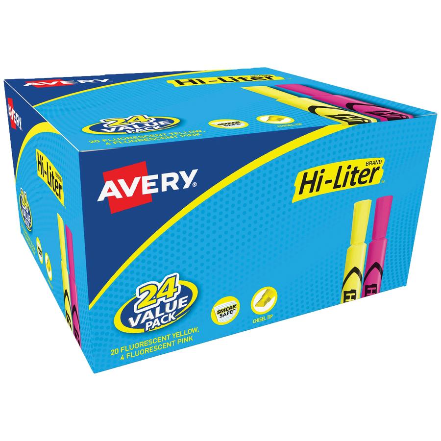 Avery&reg; Hi-Liter Desk-Style Highlighters - Chisel Marker Point Style - Fluorescent Yellow, Fluorescent Pink Water Based Ink - 24 / Box. Picture 3