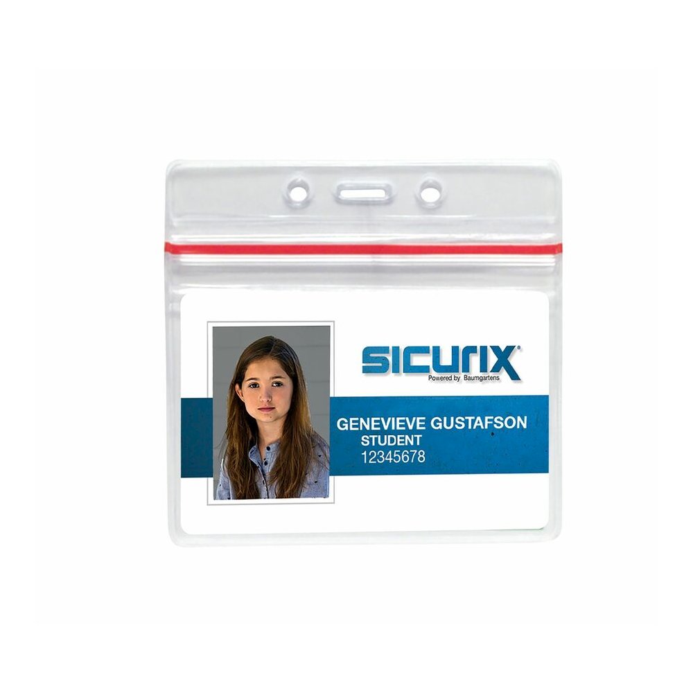 SICURIX Badge Holder - Support 3.75" x 2.62" Media - Horizontal - Vinyl - Clear - Zipper Lock - 50 / Pack. Picture 5