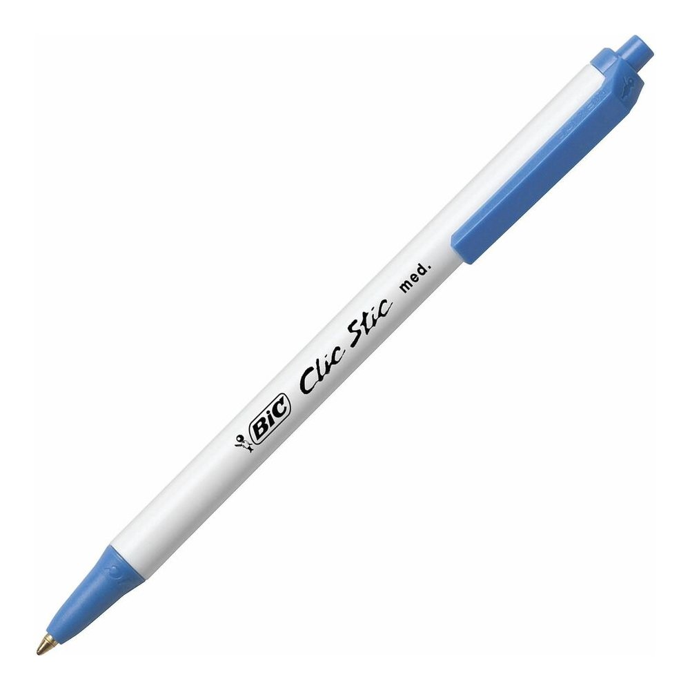 BIC Clic Stic Retractable Ballpoint Pens - Retractable - Blue Ink - Clear Barrel - 12 / Dozen. Picture 3