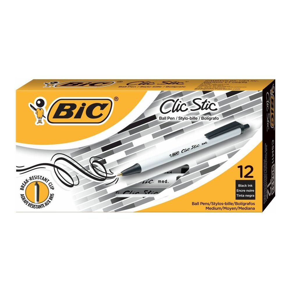 BIC Clic Stic Retractable Ballpoint Pens - Retractable - Black Ink - White Barrel - 1 Dozen. Picture 3