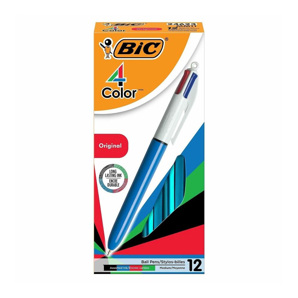 BIC 4-Color Retractable Pen - Medium Pen Point - Refillable - Retractable - Multi, Black, Red, Green - Blue, White Barrel - 1 Each. Picture 4