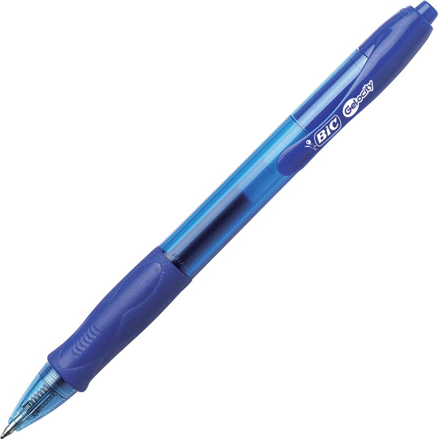BIC Gel Retractable Pens - Medium Pen Point - 0.7 mm Pen Point Size - Conical Pen Point Style - Refillable - Retractable - Blue Gel-based Ink - Translucent Barrel - 1 Dozen. Picture 3