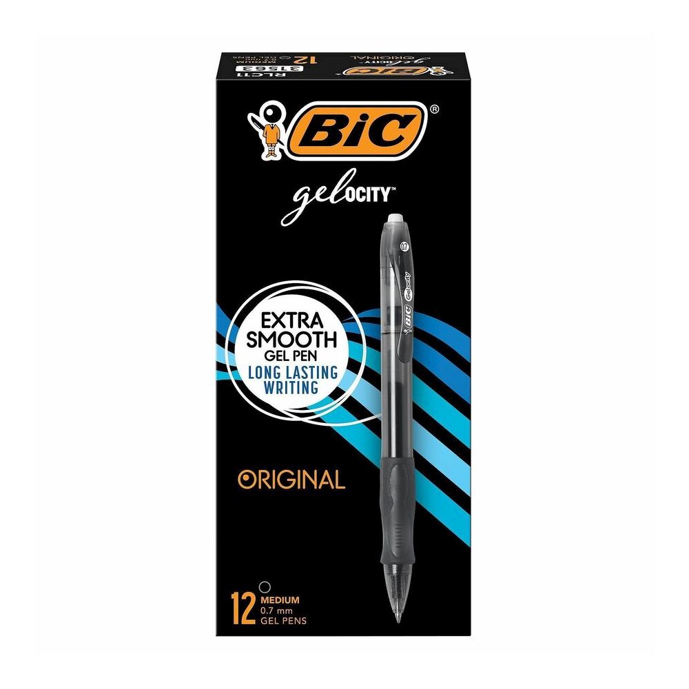 BIC Gel Retractable Pens - Refillable - Retractable - Black Ink - Gel-based - Translucent Barrel - 12 / Dozen. Picture 2