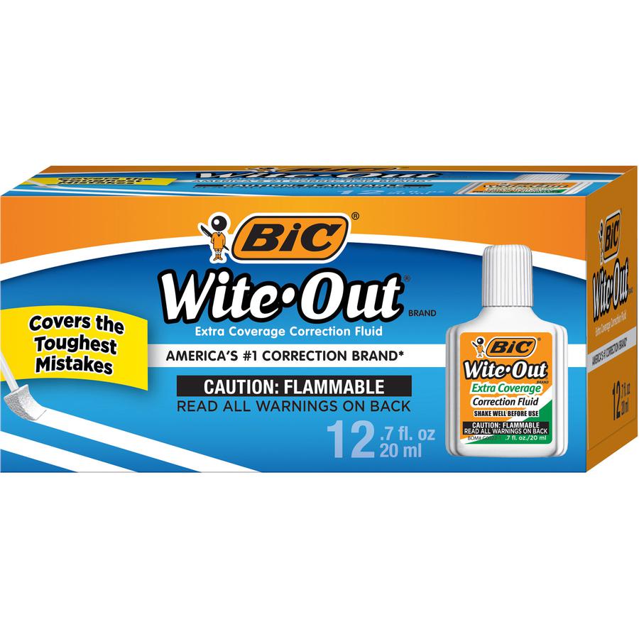 BIC Extra Coverage Correction Fluid, White - Foam Brush Applicator - 20 mL - White - 1 Dozen. Picture 2