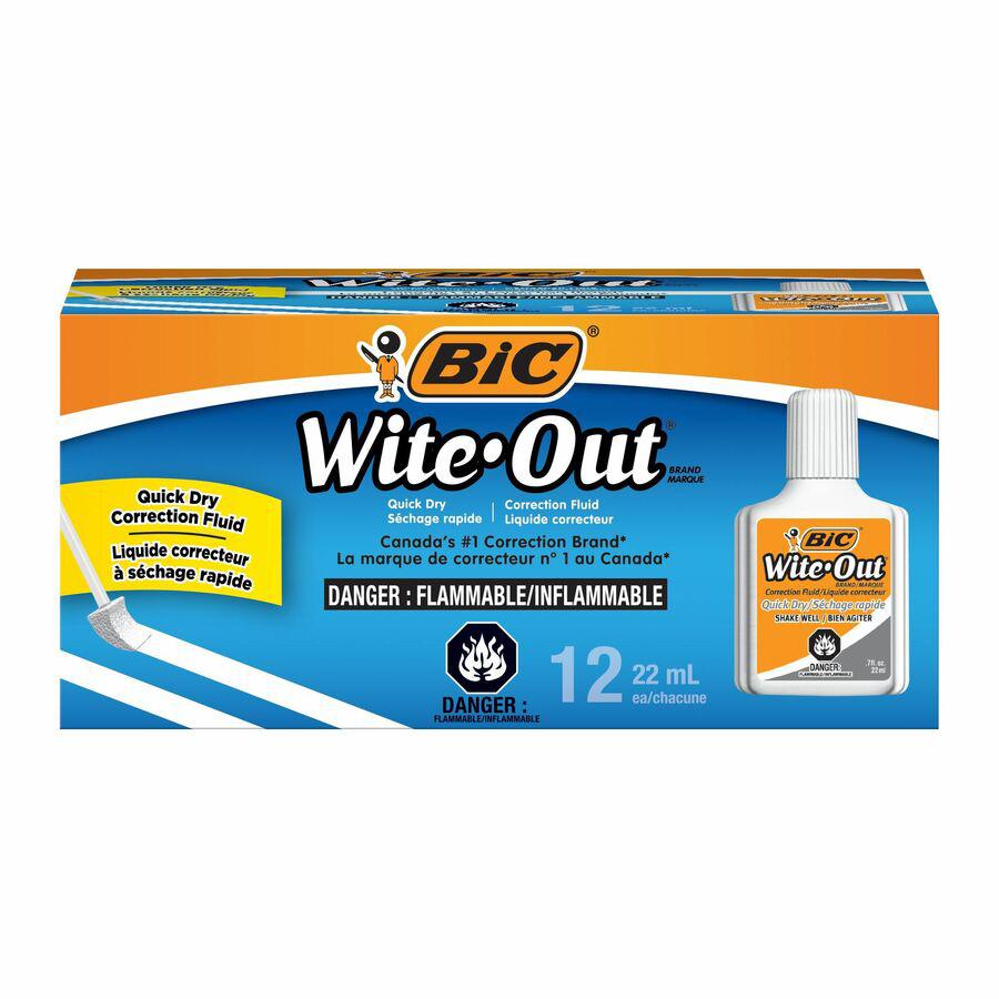 BIC Quick Dry Correction Fluid, White - Foam Brush Applicator - 20 mL - White - 1 Dozen. Picture 3