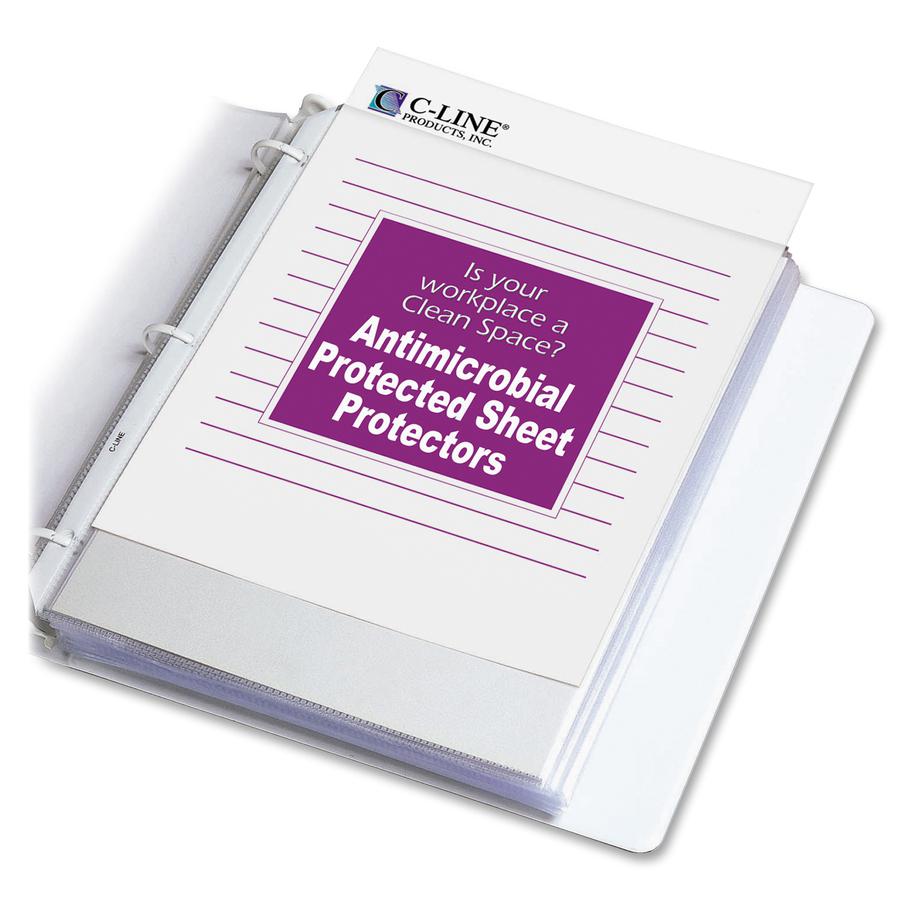 C-Line Heavyweight Poly Sheet Protectors with Antimicrobial Protection - Clear, Top Loading, 11 x 8-1/2, 100/BX, 62033. Picture 4