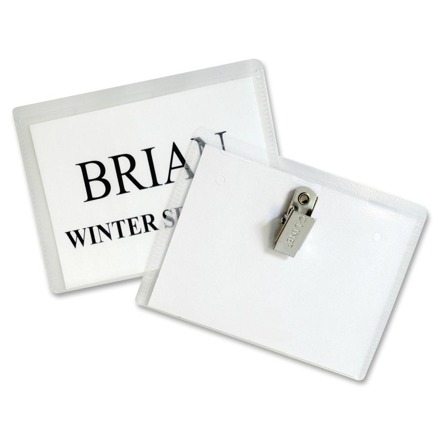 C-Line Laser/Inkjet Clip Style Badge Holder Kits - 3" Height x 4" Width - Vinyl - Clear - 50 / Box. Picture 2