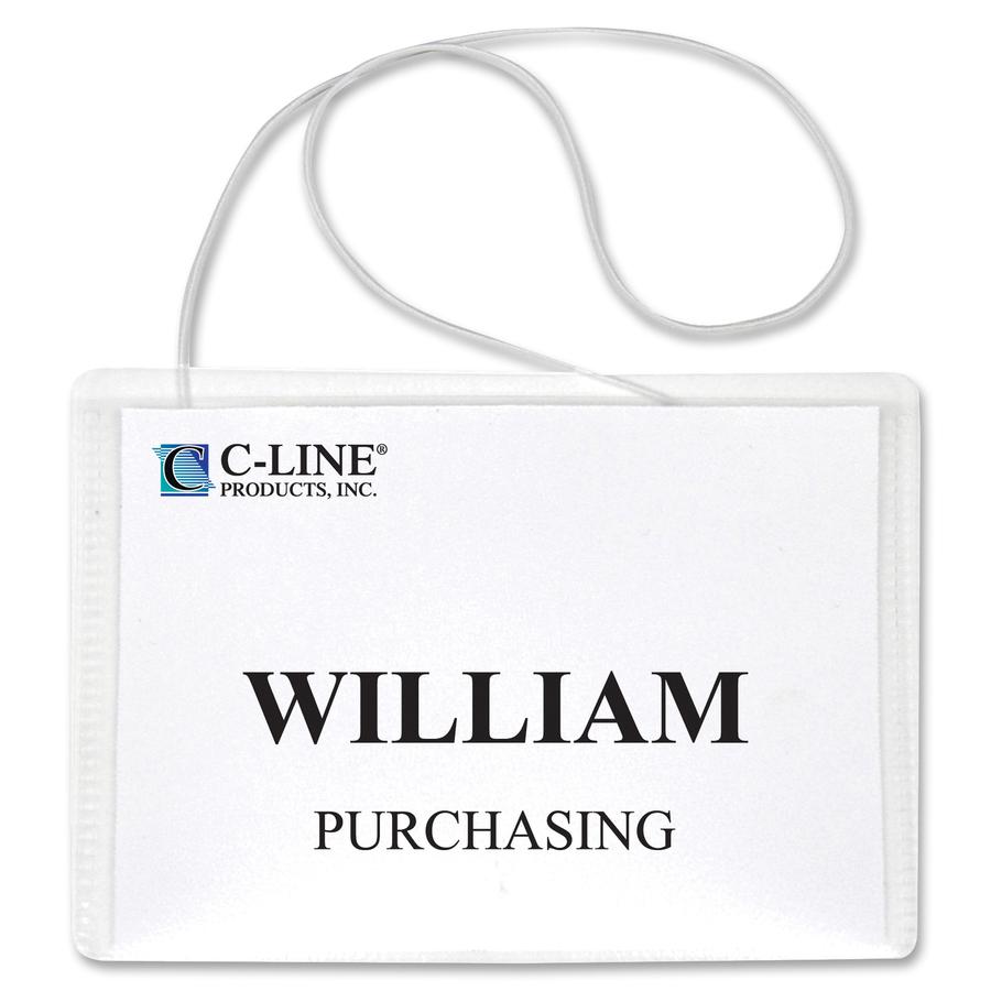 C-Line Hanging Style Name Badge Kit with White Elastic Cord - Sealed Holders with Inserts, 4 x 3, 50/BX, 96043. Picture 2