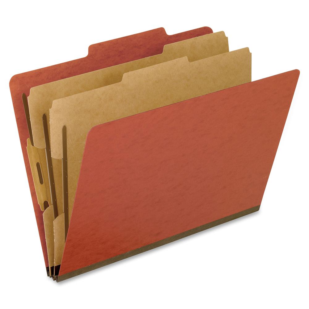 Pendaflex 2/5 Tab Cut Letter Recycled Classification Folder - 8 1/2" x 11" - 2" Expansion - 4 Fastener - 2" for Folder, 1" for Divider - 2 Divider - 25 pt. - Pressboard, Tyvek - Red - Reinforced Gusse. Picture 2