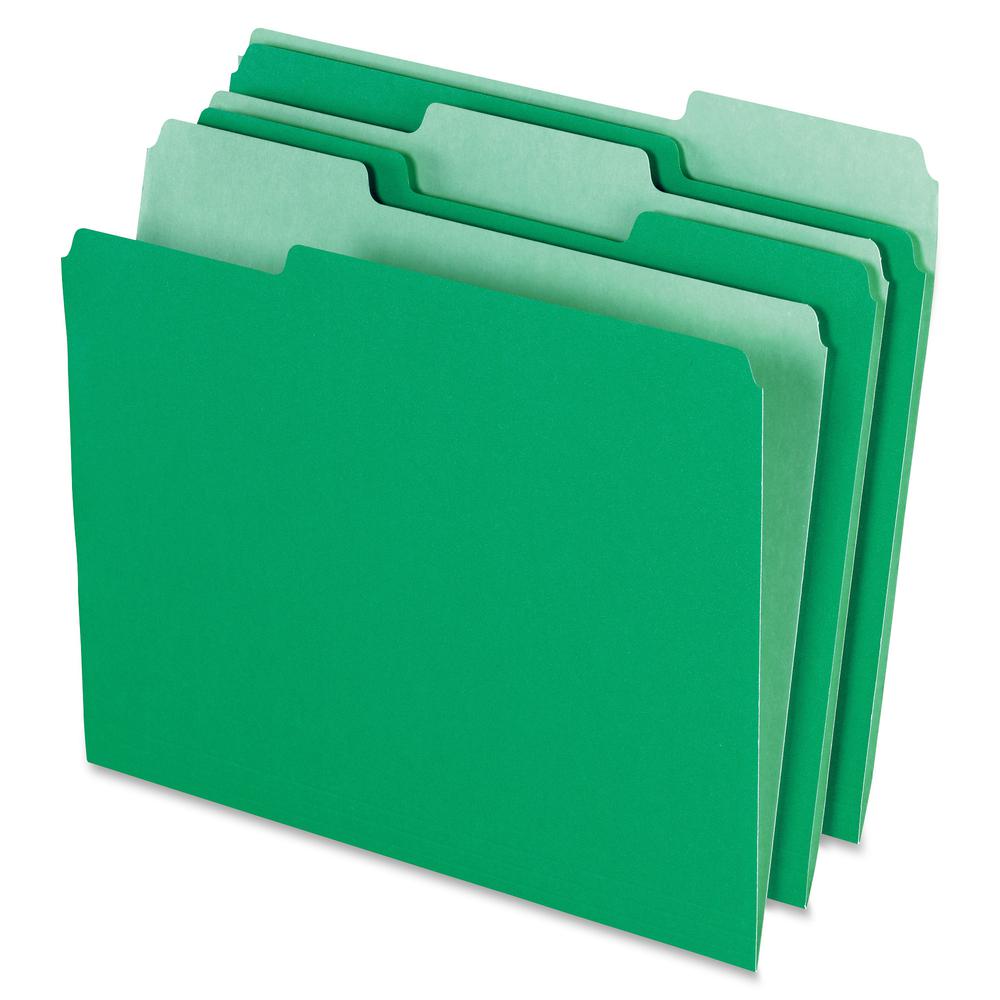 Pendaflex 1/3 Tab Cut Letter Recycled Top Tab File Folder - 8 1/2" x 11" - Top Tab Location - Assorted Position Tab Position - Green - 10% Recycled - 100 / Box. Picture 2