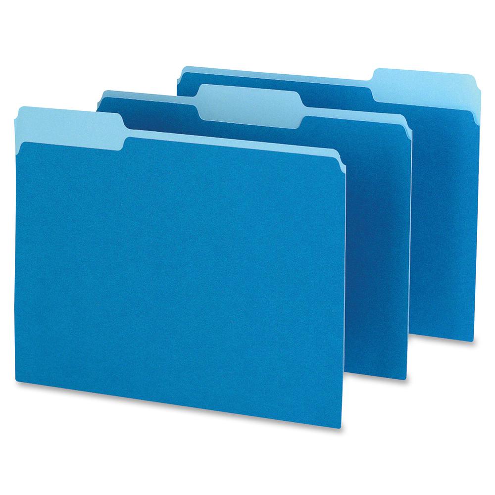 Pendaflex 1/3 Tab Cut Letter Recycled Top Tab File Folder - 8 1/2" x 11" - Top Tab Location - Assorted Tab Position - 11 pt. - 1 Plys - Blue - Acid-free - 10% Recycled - 100 / Box. Picture 2