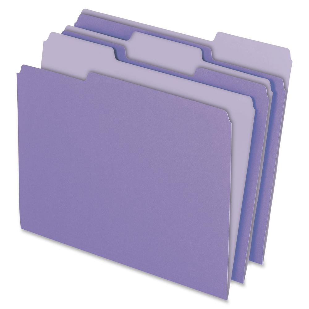 Pendaflex 1/3 Tab Cut Letter Recycled Top Tab File Folder - 8 1/2" x 11" - Top Tab Location - Assorted Position Tab Position - Lavender - 10% Recycled - 100 / Box. Picture 2