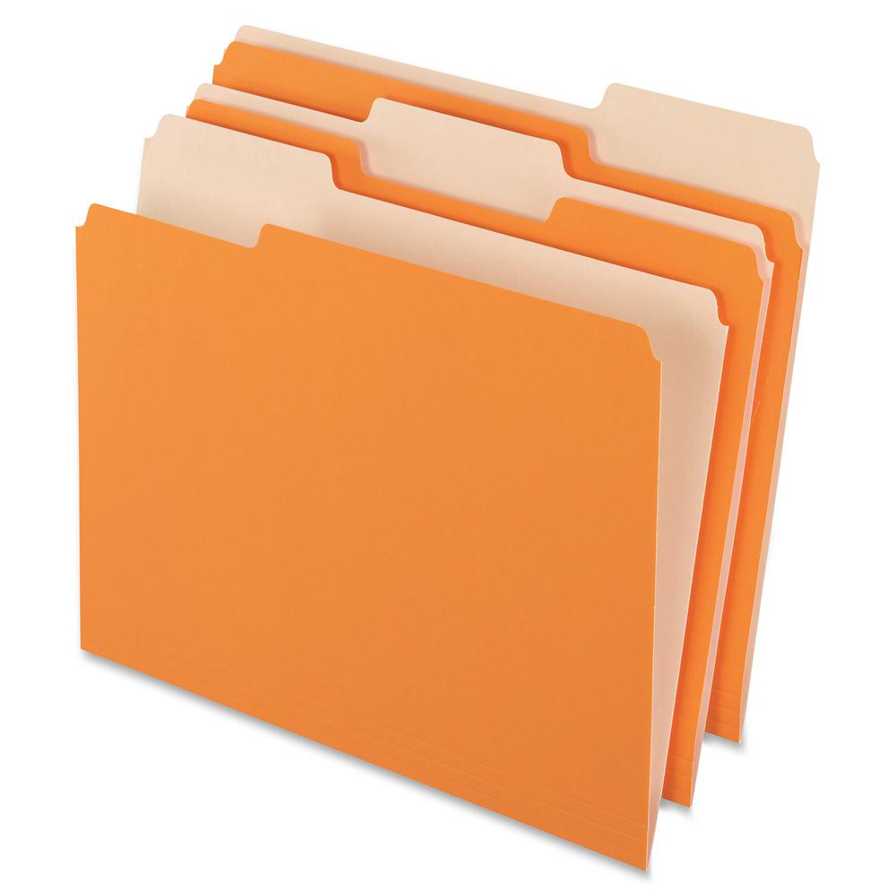Pendaflex 1/3 Tab Cut Letter Recycled Top Tab File Folder - 8 1/2" x 11" - Top Tab Location - Assorted Tab Position - 11 pt. - 1 Plys - Orange - Acid-free - 10% Recycled - 100 / Box. Picture 2