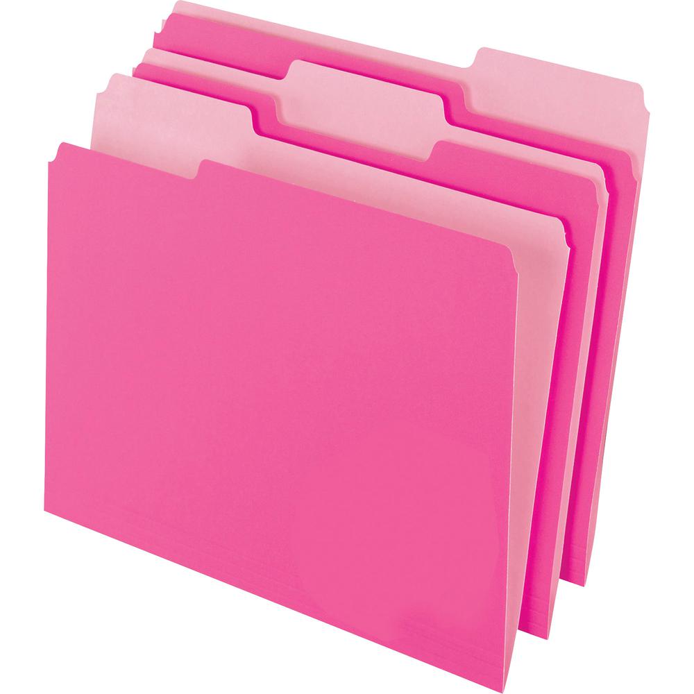 Pendaflex 1/3 Tab Cut Letter Recycled Top Tab File Folder - 8 1/2" x 11" - Top Tab Location - Assorted Position Tab Position - Pink - 10% Recycled - 100 / Box. Picture 4