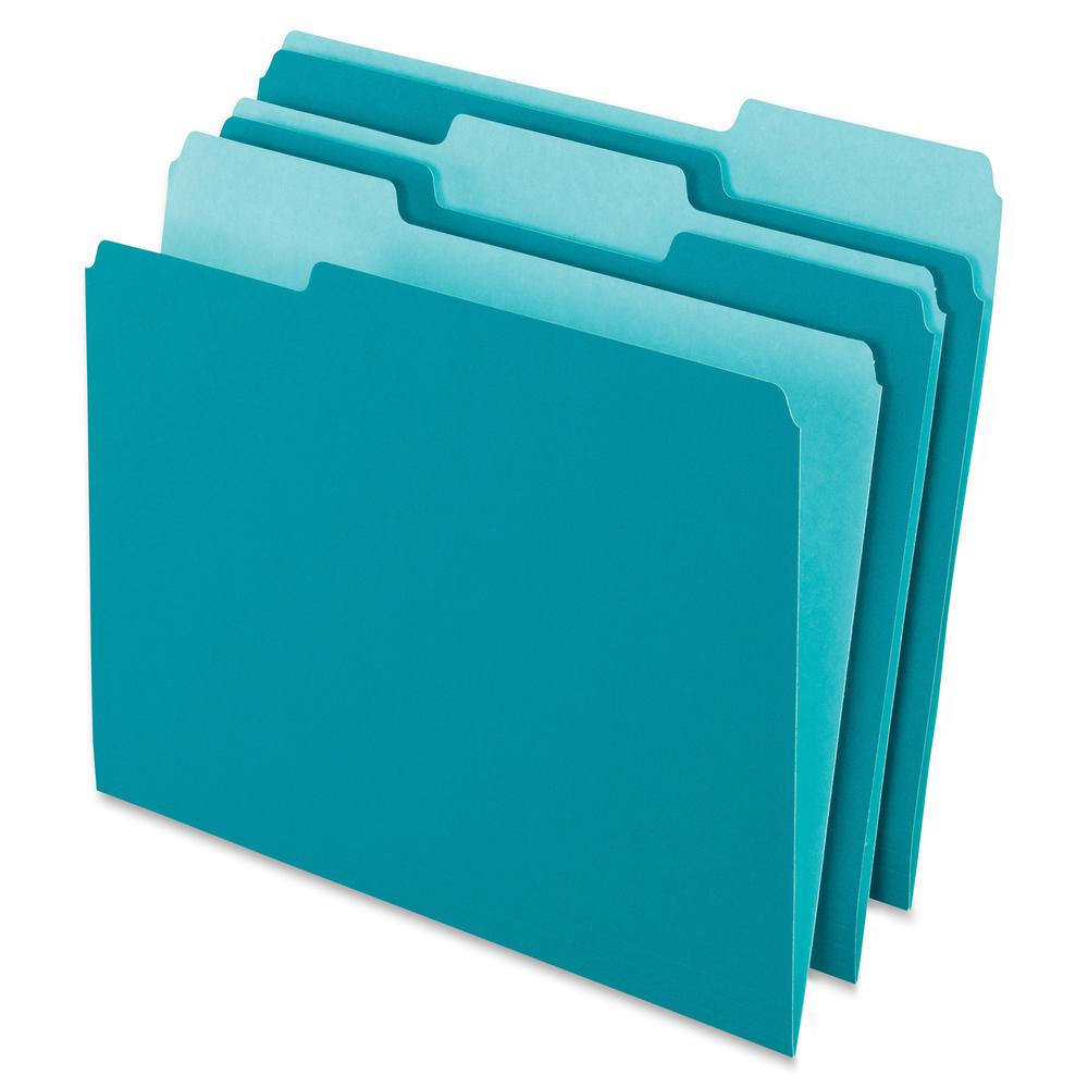Pendaflex 1/3 Tab Cut Letter Recycled Top Tab File Folder - 8 1/2" x 11" - Top Tab Location - Assorted Position Tab Position - Teal - 10% Recycled - 100 / Box. Picture 2
