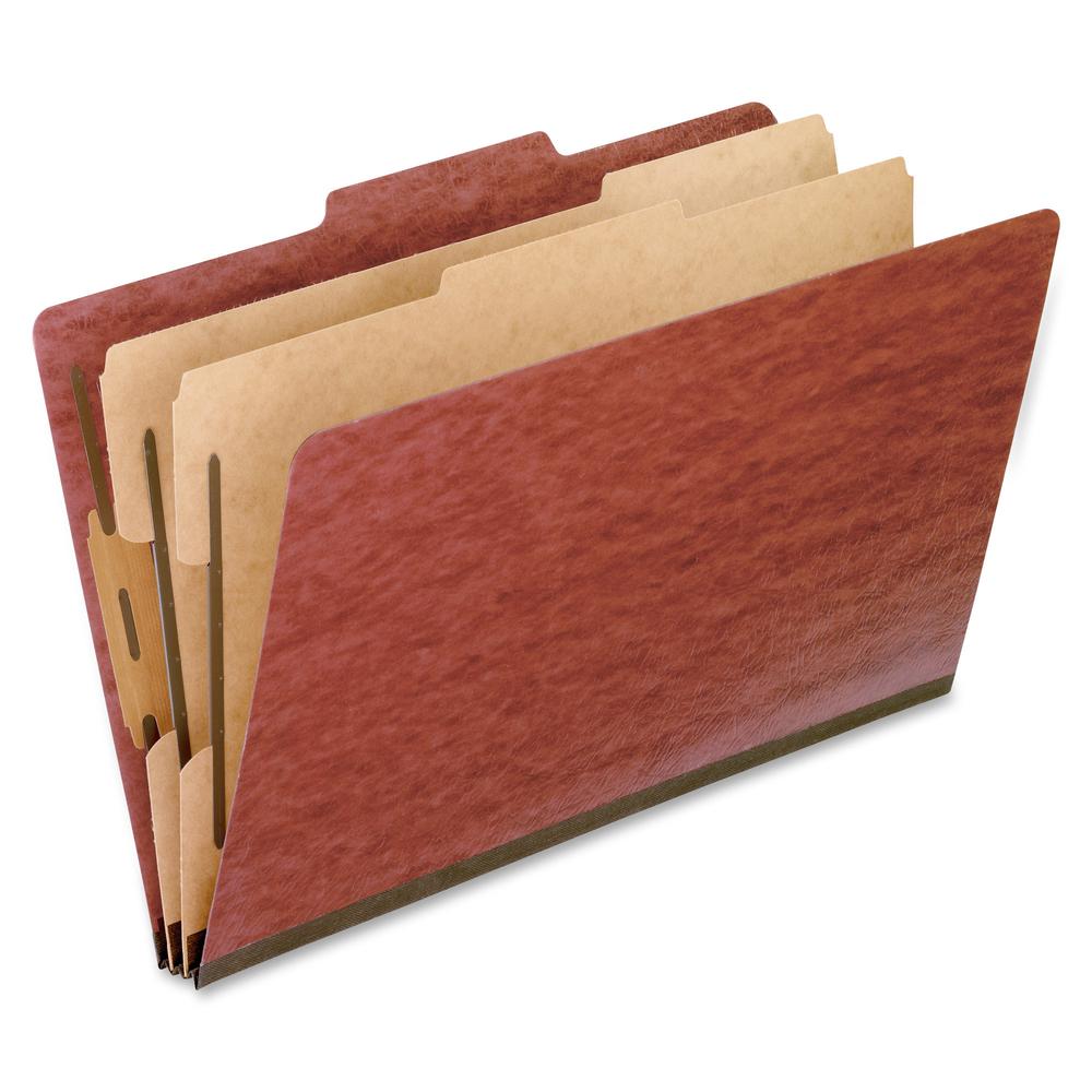 Pendaflex 2/5 Tab Cut Legal Recycled Classification Folder - 8 1/2" x 14" - 2" Expansion - 4 Fastener - 2" for Folder, 1" for Divider - 2 Divider - 25 pt. - Pressboard, Tyvek - Red - Reinforced Gusset. Picture 2
