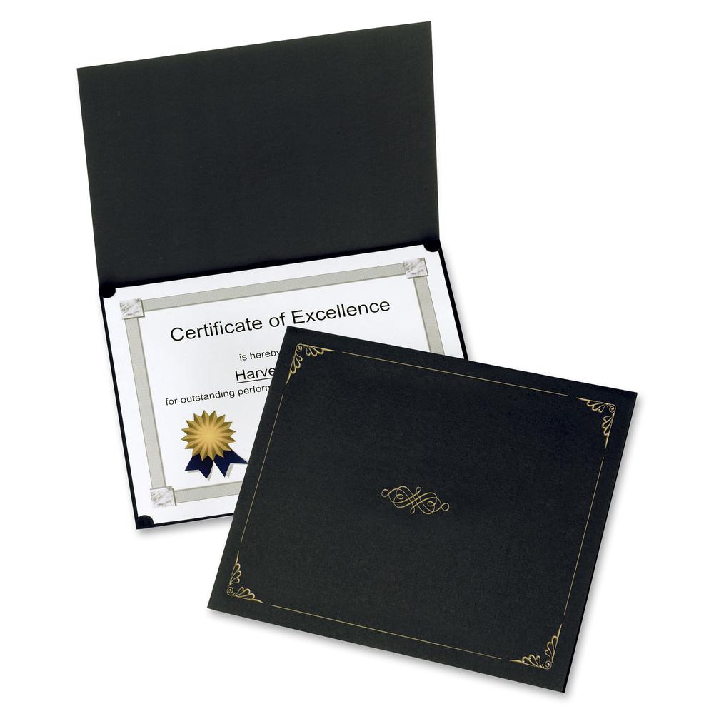 Oxford Letter Certificate Holder - 8 1/2" x 11" - Linen - Black - Acid-free - 5 / Pack. Picture 2