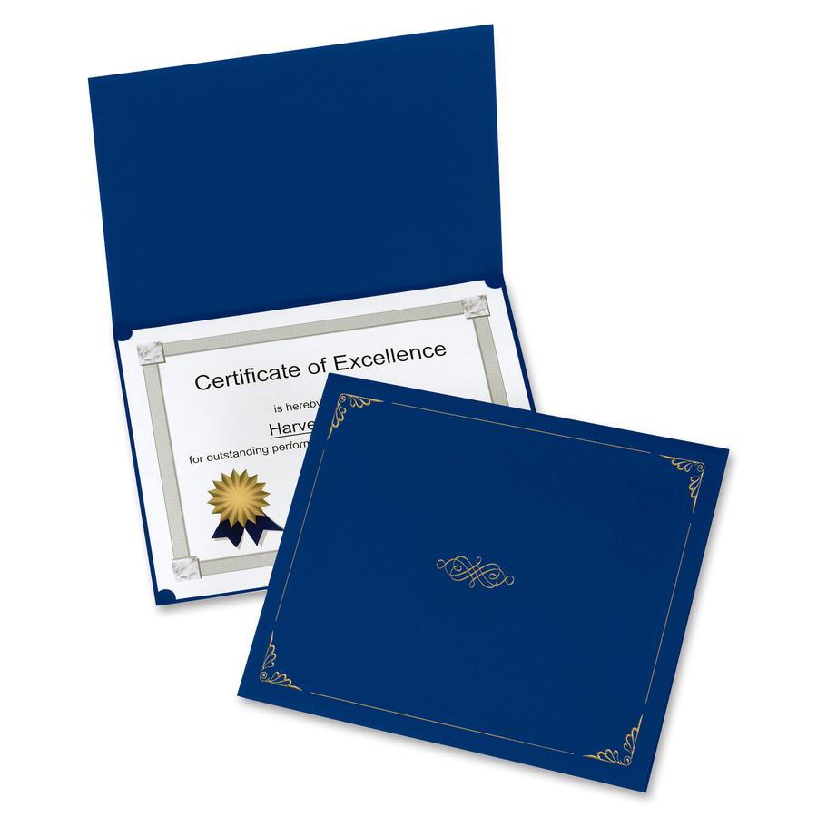 Oxford Letter Certificate Holder - 8 1/2" x 11" - Linen - Dark Blue - Acid-free - 5 / Pack. Picture 3