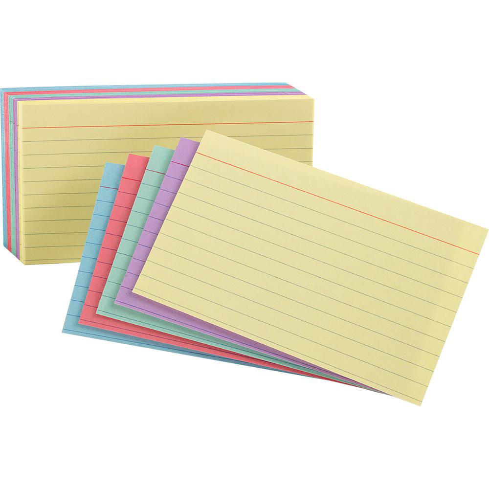 Oxford Ruled Index Cards - 5" x 8" - 100 / Pack - Sustainable Forestry Initiative (SFI) - Acid-free - Cherry, Blue, Green, Canary, Violet. Picture 2