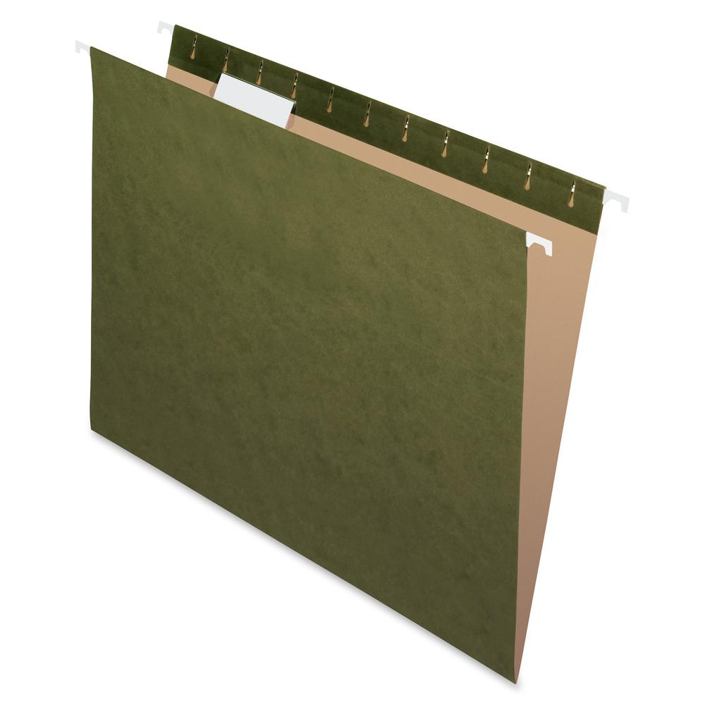 Pendaflex 1/5 Tab Cut Letter Recycled Hanging Folder - 8 1/2" x 11" - Internal Pocket - Standard Green - Reinforced - 10% Recycled - 25 / Box. Picture 2