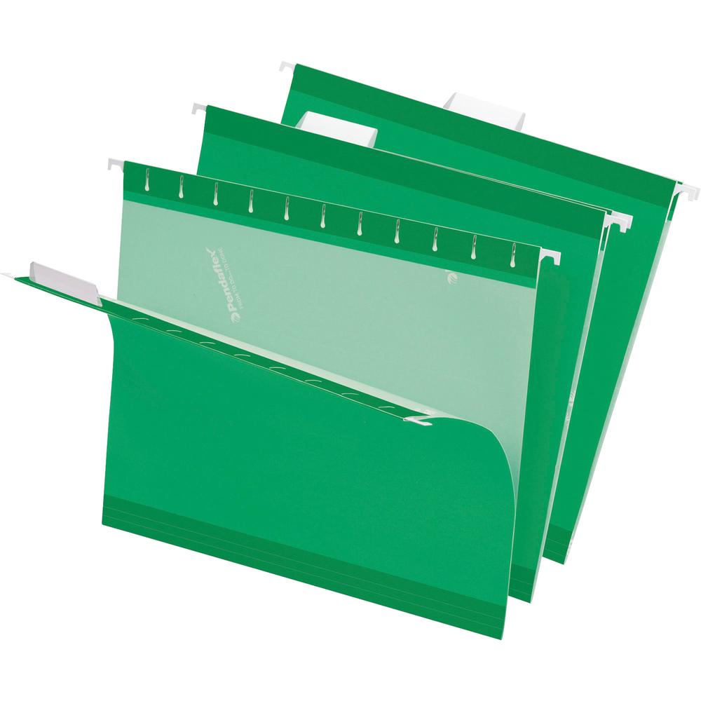 Pendaflex 1/5 Tab Cut Letter Recycled Hanging Folder - 8 1/2" x 11" - Bright Green - Reinforced - 10% Recycled - 25 / Box. Picture 2