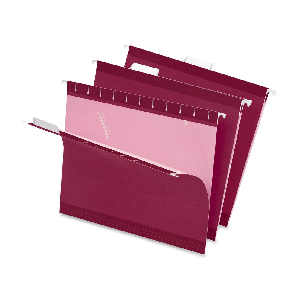 Pendaflex 1/5 Tab Cut Letter Hanging Folder - 8 1/2" x 11" - Burgundy - Reinforced - 25 / Box. Picture 4