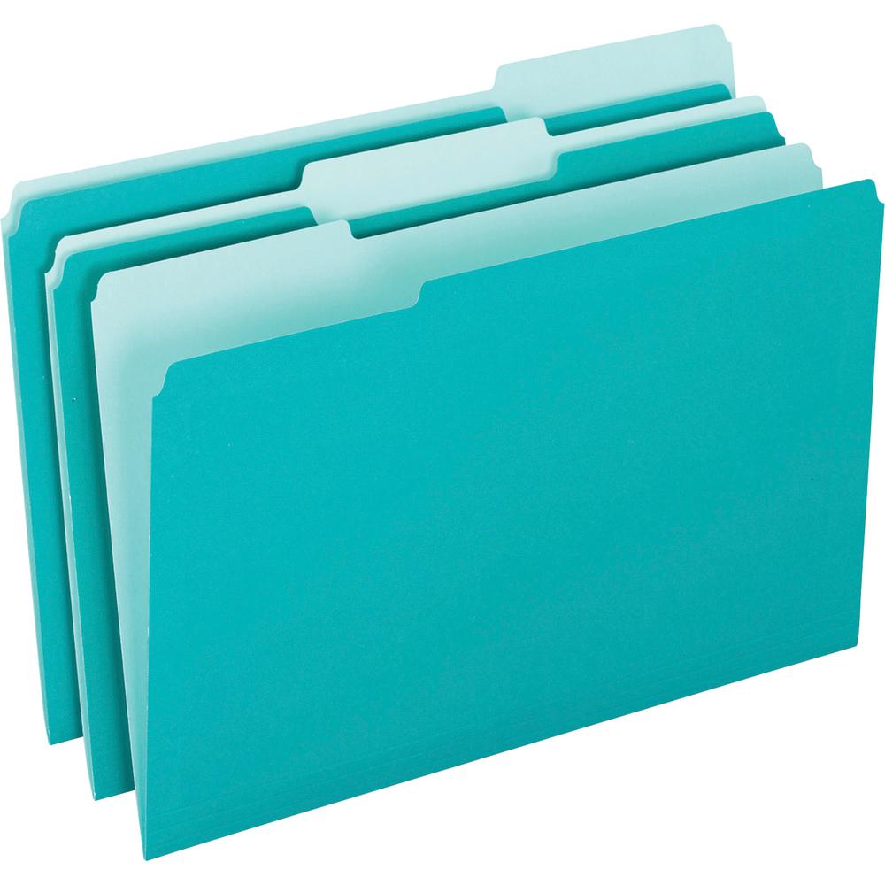 Pendaflex 1/3 Tab Cut Letter Recycled Top Tab File Folder - 8 1/2" x 11" - Top Tab Location - Assorted Position Tab Position - Aqua - 10% Recycled - 100 / Box. Picture 2