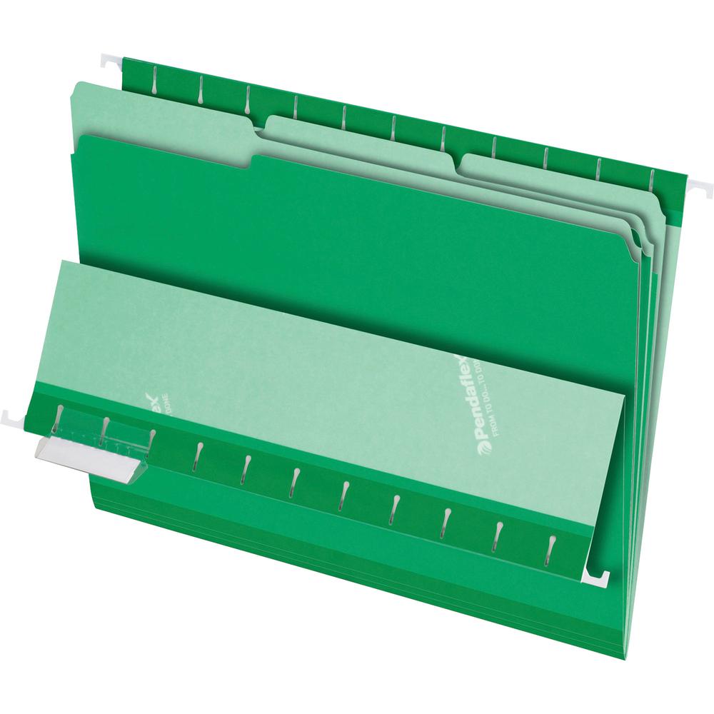Pendaflex 1/3 Tab Cut Letter Recycled Top Tab File Folder - 8 1/2" x 11" - Top Tab Location - Assorted Position Tab Position - Green - 10% Recycled - 100 / Box. Picture 2
