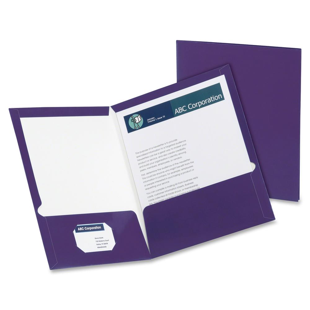 Oxford Letter Pocket Folder - 8 1/2" x 11" - 150 Sheets Capacity - 2 Pocket - Purple - Die-cut - 25 / Box. Picture 3