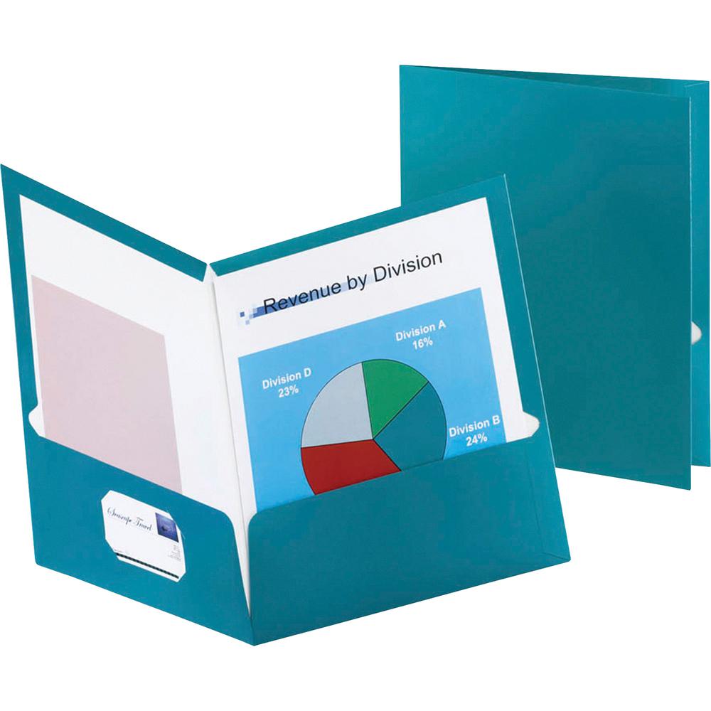 Oxford Letter Pocket Folder - 8 1/2" x 11" - 150 Sheets Capacity - 2 Internal Pocket - Teal - Die-cut, Metallic - 25 / Box. Picture 2