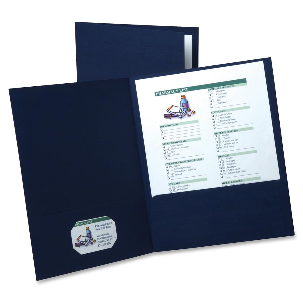 Oxford Letter Recycled Pocket Folder - 8 1/2" x 11" - 2 Internal Pocket(s) - Linen - Navy Blue - 35% Recycled - 5 / Pack. Picture 2