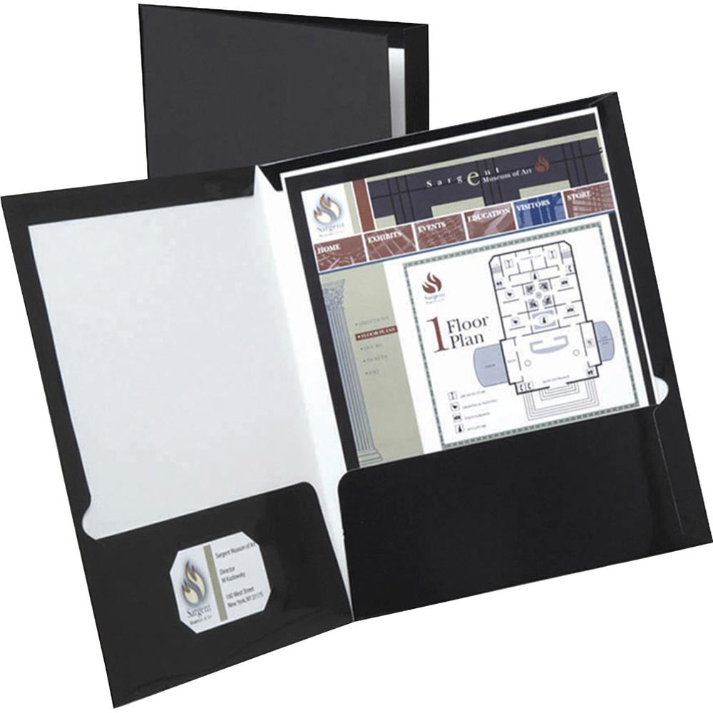 Oxford Showfolio Letter Pocket Folder - 8 1/2" x 11" - 100 Sheets Capacity - 2 Internal Pocket - Black - Laminated, Twin Pocket - 25 / Box. Picture 2