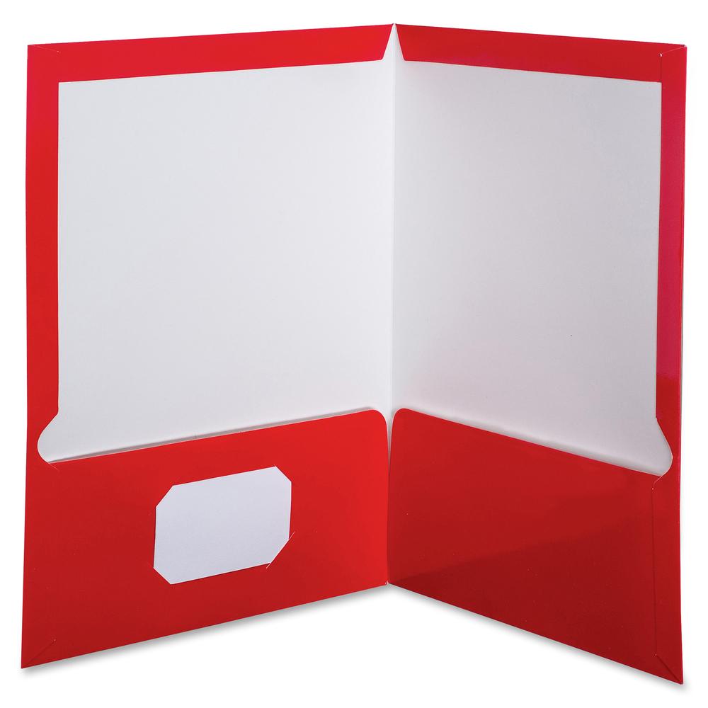 Oxford Letter Pocket Folder - 8 1/2" x 11" - 100 Sheets Capacity - 2 Pocket - Red - Laminated, High Gloss, Soil Resistant, Moisture Resistant, Die-cut - 25 / Box. Picture 3