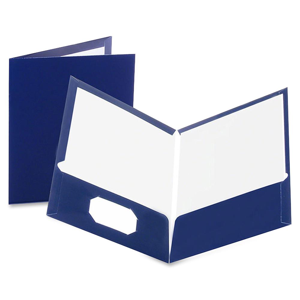 Oxford Showfolio Letter Pocket Folder - 8 1/2" x 11" - 100 Sheets Capacity - 2 Pocket - Paperboard - Dark Blue - High Gloss, Soil Resistant, Moisture Resistant, Die-cut, Laminated, Twin Pocket - 25 / . Picture 2