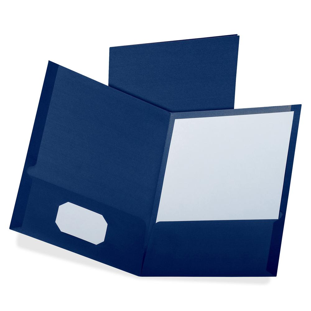 Oxford Letter Yes Pocket Folder - 8 1/2" x 11" - 100 Sheets Capacity - 2 Pocket - Navy Blue - Twin Pocket - 35% Recycled - 25 / Box. Picture 2