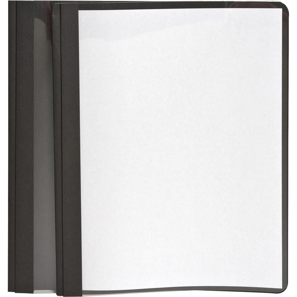 Oxford Letter No Report Cover - 8 1/2" x 11" - 100 Sheets Capacity - 3 x Tang Fastener - 1/2" for Folder - Leatherette - Black, Clear - 25 / Box. Picture 6