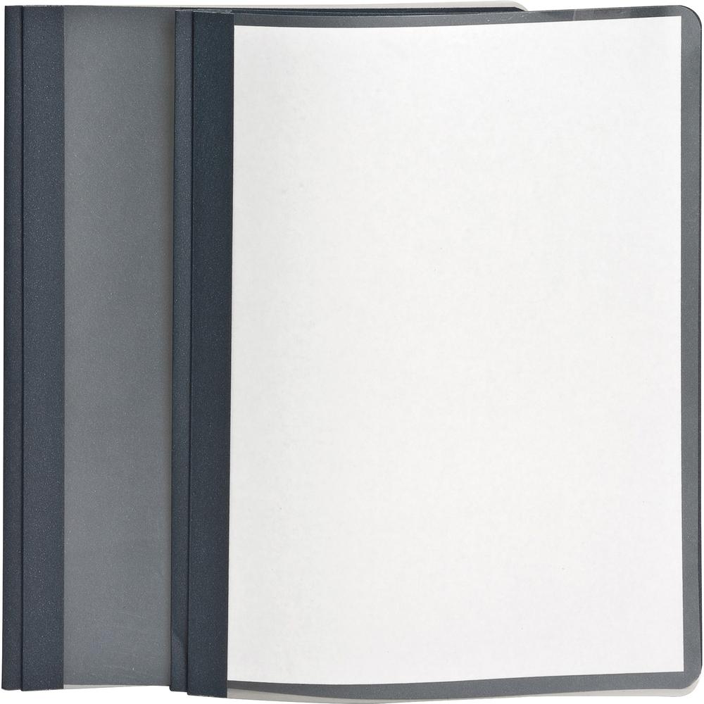Oxford Letter Yes Report Cover - 8 1/2" x 11" - 100 Sheets Capacity - 3 x Tang Fastener - 1/2" for Folder - Leatherette - Dark Blue, Clear - 10% Recycled - 25 / Box. Picture 4
