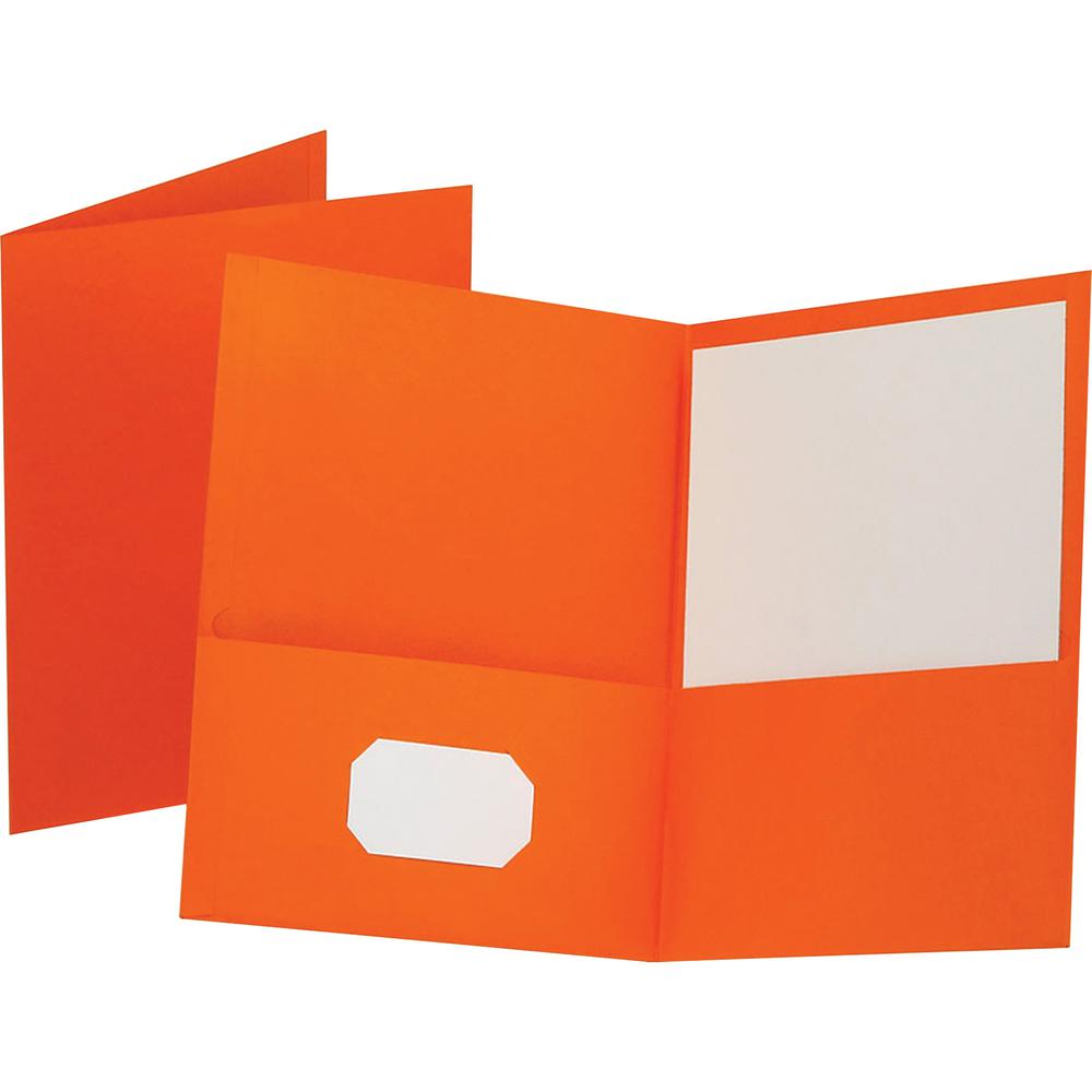 Oxford Letter Yes Pocket Folder - 8 1/2" x 11" - 100 Sheets Capacity - 2 Internal Pocket - Leatherette - Orange - Turned Edge - 10% Recycled - 25 / Box. Picture 2